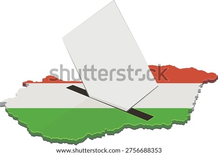 Voting paper being inserted into a slot in the map of Hungary representing national elections, democratic choice, and political participation (cut out)