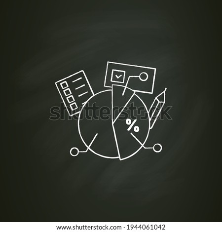 Voting poll chalk icon. Candidates rating pie chart.Electoral infographics.Vote percentage.Vote concept. Democracy. Parliamentary elections.Isolated vector illustration on chalkboard