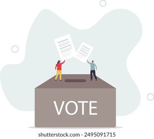 Voting, poll or employee feedback questionnaire, politic choice, opinion or democracy, election or customer survey, referendum concept,flat design.illustration with people.