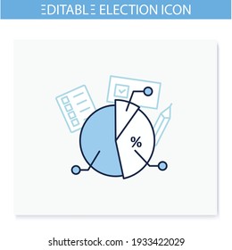 Voting poll line icon. Candidates rating pie chart.Electoral infographics.Vote percentage.Vote concept. Democracy. Parliamentary or presidential elections.Isolated vector illustration.Editable stroke 