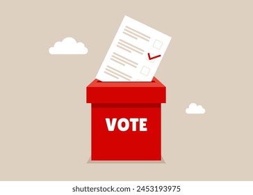 Voting. Putting paper ballots to election box. Democracy Freedom Concept. Flat vector illustration