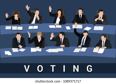 Voting Raised hands of businessmen and