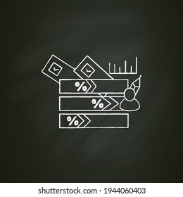 Icono de tiza de resultados de votación.Ganancia electoral, histograma de resultados de candidato.Porcentaje de voto.Elección, concepto de voto. Democracia. Elecciones parlamentarias. Ilustración vectorial aislada en pizarra