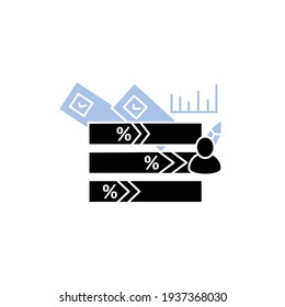 Resultados de las votaciones icono de glifo.Ganar en las elecciones, histograma de resultados de los candidatos.Porcentaje de votos.Elección, concepto de voto. Democracia. Elecciones parlamentarias. Señal plana llena. Ilustración vectorial de silueta aislada