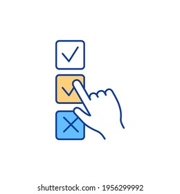 Voting RGB color icon. Making choices, collective decision. Participation in democratic process. Informal assessment. Opinion expressing. Multiple choice. Examination. Isolated vector illustration