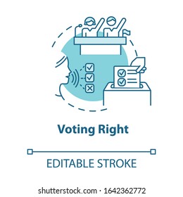 Voting Right Turquoise Concept Icon. Suffrage. Feminist Movement. Gender Equality. Womens Rights Idea Thin Line Illustration. Vector Isolated Outline RGB Color Drawing. Editable Stroke