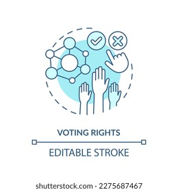Voting rights turquoise concept icon. Cooperative network management. DAO element abstract idea thin line illustration. Isolated outline drawing. Editable stroke. Arial, Myriad Pro-Bold fonts used