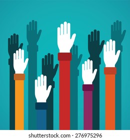 Voting rising hands vector concept in flat style