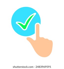 Voting set icon. Hand pressing checkmark button, electronic voting, online polls, election, decision-making, voter participation, ballot selection, democracy, political choice, civic engagement.