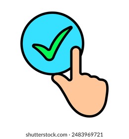 Voting set icon. Hand pressing checkmark button, electronic voting, online polls, election, decision-making, voter participation, ballot selection, democracy, political choice, civic engagement.