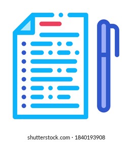 Voting Sheet with Pen Icon Vector. Outline Voting Sheet with Pen Sign. Isolated Contour Symbol Illustration