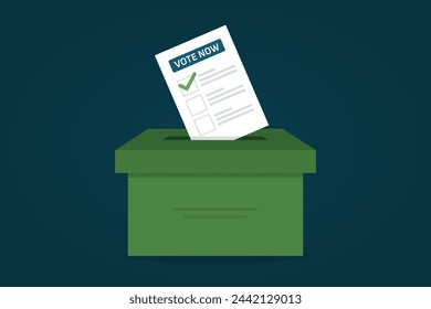 Voting slip being inserted in a ballot box flat design. Election vote concept with an envelope bulletin questionnaire.