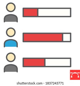 Icono de línea de color de las estadísticas de votación, elección y encuesta, gráficos vectoriales de signo estadístico de voto, icono de contorno relleno de trazo editable, eps 10