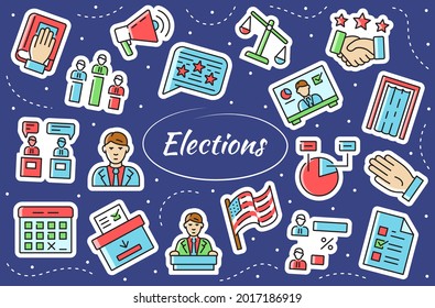 Voting - sticker set. Symbols in a simple flat style.
