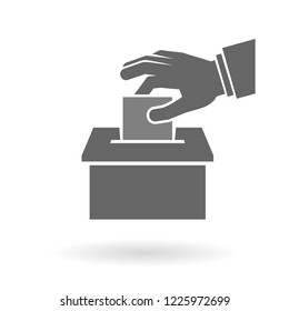 Voting, suggestion or feedback icon concept. Hand putting paper into the box