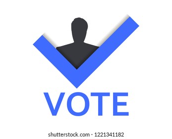 Voting symbol. Check mark and man. Vote yes. Vector illustration