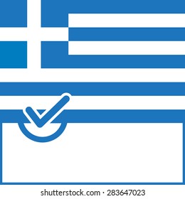 Voting symbol on Greece flag background. Vector illustration