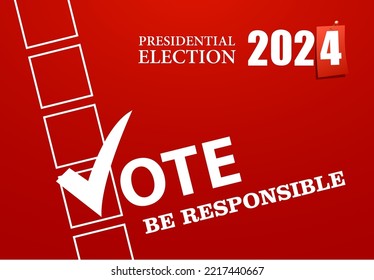 Voting Symbols vector design presidential election 2024. Red banner. Horizontal vector illustration