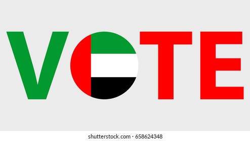 Voting Symbols vector design. template Elections icons. check marks. Patriotic voting poster. Presidential election in UAE. Typographic banner with round flag of the UAE