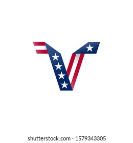 Voting in the United States. 2020 is a presidential election year in US. Banner design. American patriotic illustration for election day or debate. Stylized letter V.