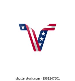 Voting in the United States. 2020 is a presidential election year in US. Vector Design element. American patriotic illustration for election day or debate. Stylized letter V.