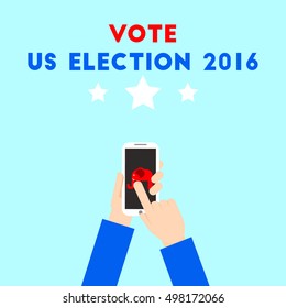 Voting for US election 2016 design cartoon and flat illustration with smartphone gadget