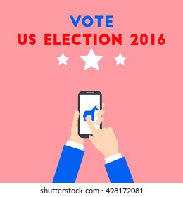 Voting for US election 2016 design cartoon and flat illustration with smartphone gadget