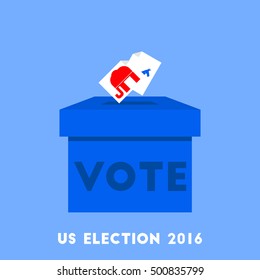Voting for US election 2016 design cartoon and flat illustration with election ballot boxes