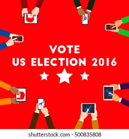 Voting for US election 2016 design cartoon and flat illustration with election ballot boxes