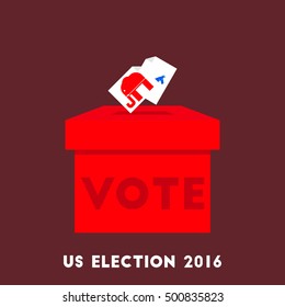 Voting for US election 2016 design cartoon and flat illustration with election ballot boxes