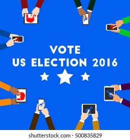 Voting for US election 2016 design cartoon and flat illustration with election ballot boxes