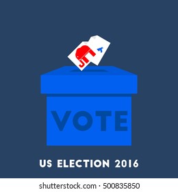 Voting for US election 2016 design cartoon and flat illustration with election ballot boxes