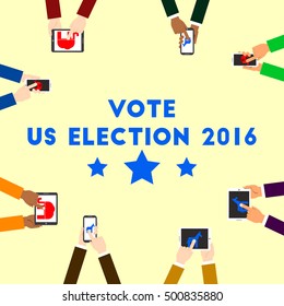 Voting for US election 2016 design cartoon and flat illustration with election ballot boxes