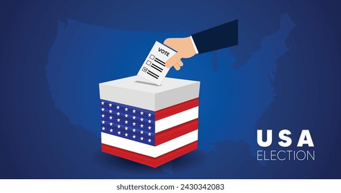 voting in us president election hand paper vote with ballot box on map vector poster