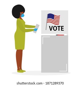 Votación Ilustración vectorial Día de elecciones La gente vota. La gente da su voto por el candidato. Elecciones presidenciales estadounidenses 2020. Campaña electoral. Campaña política. Diseño para impresión