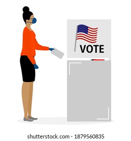 Votación Ilustración vectorial Día de elecciones La gente vota. La gente da su voto por el candidato. Elecciones presidenciales estadounidenses 2020. Campaña electoral. Campaña política. Diseño para impresión
