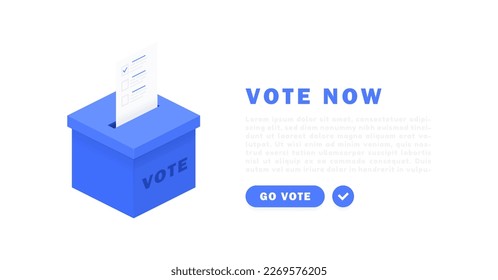 Voting web banner design concept. Voter ballot going into a ballot box. Online voting and election. Isometric vector illustration.