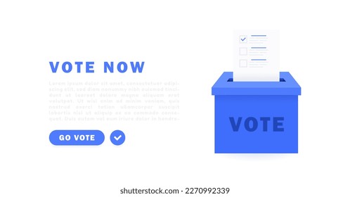 Voting web banner design concept. Voter ballot going into a ballot box. Online voting and election. Isometric vector illustration.