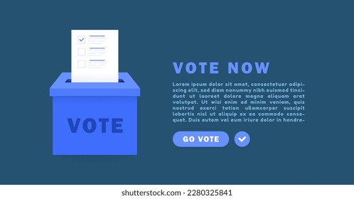 Voting web banner design concept. Voter ballot going into a ballot box. Online voting and election. Isometric vector illustration.