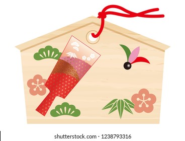 Votive picture tablet with a battledore drawing for Japanese New Year’s visit to a shrine, vector illustration.