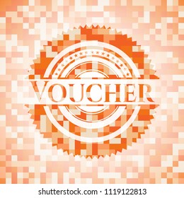 Voucher abstract orange mosaic emblem with background