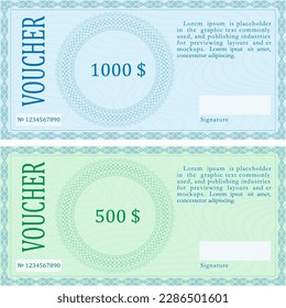 Voucher with abstract pattern  on a blue and green  background