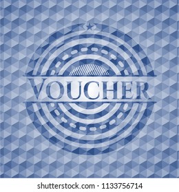 Voucher blue emblem with geometric pattern.