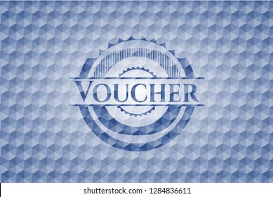 Voucher blue hexagon emblem.