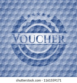 Voucher blue polygonal emblem.