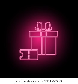 Voucher, box, gift neon icon can be used to illustrate topics about SEO optimization, data analytics, website performace - Vector