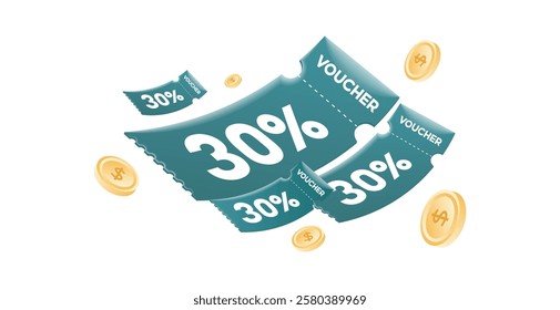 Voucher card cash back template design with coupon code promotion. Premium special price offers sale coupon.