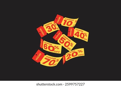 Voucher card cash back template design with coupon code promotion. Promotion and gift voucher coupon.
Flying Red voucher with white background. Special premium price offers sale coupon.