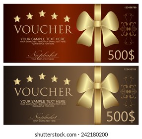 Voucher, Coupon, Gift certificate, ticket template. Guilloche pattern (watermark, spirograph). Background