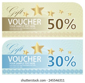 Voucher, Coupon, Gift certificate, ticket template. Guilloche pattern (watermark, spirograph). Background